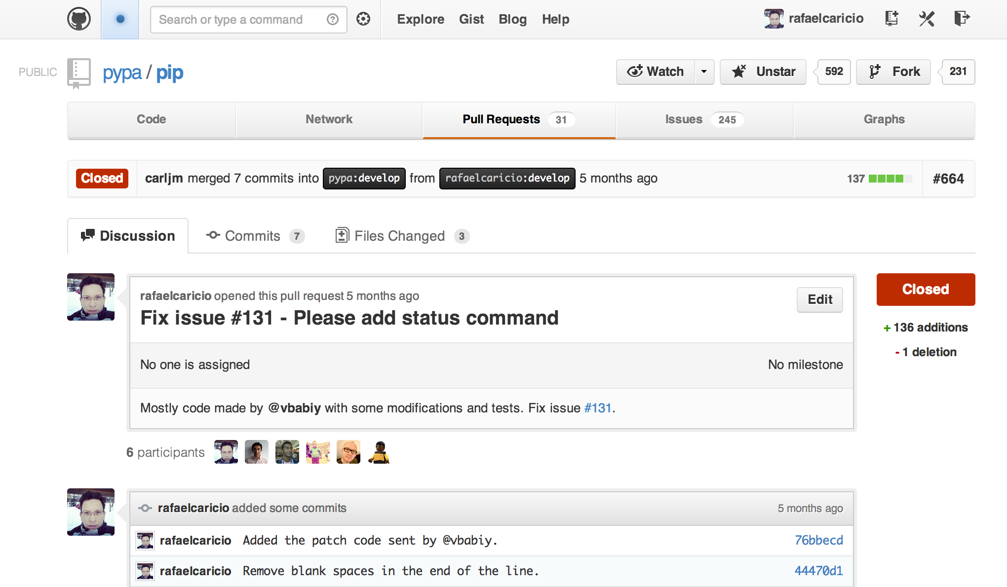 pull request sent to pip